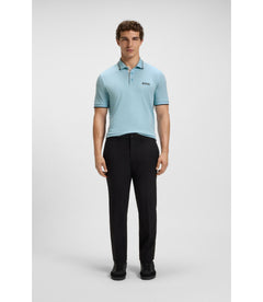 Boss Active Paddy Regular Fit Polo Shirt In Quick Dry Stretch Pique Light Blue