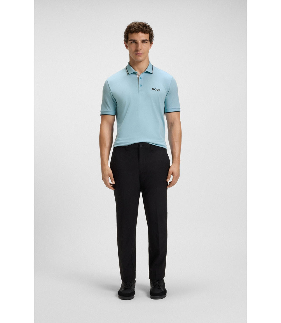 Boss Active Paddy Regular Fit Polo Shirt In Quick Dry Stretch Pique Light Blue