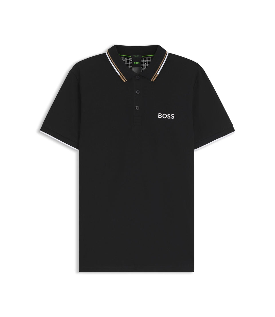 Boss Active Paddy Regular Fit Polo Shirt In Quick Dry Stretch Pique Black