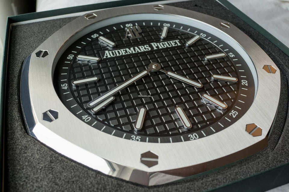 Audemars Piguet Wall Clock 40cm (16 inch) Stainless Steel Black 3 D Tapisserie Dial