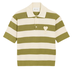 Ami Paris matcha green & white striped short-sleeve polo