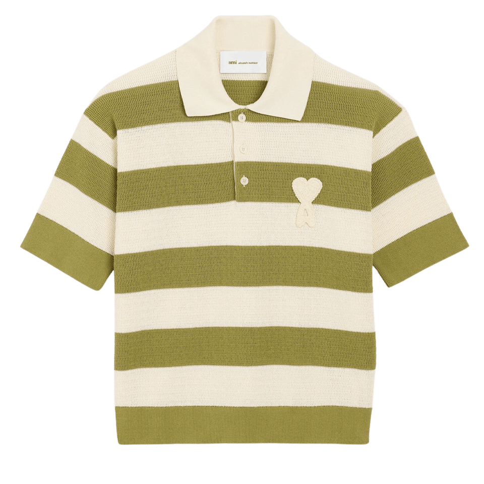 Ami Paris matcha green & white striped short-sleeve polo