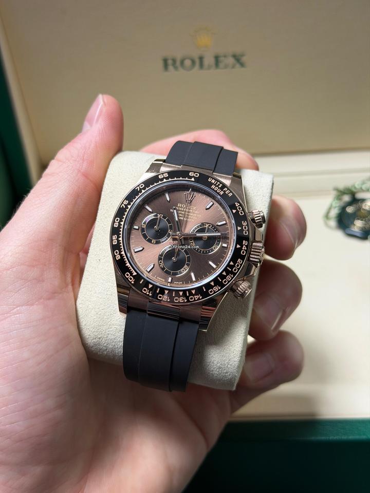Rolex | Daytona | Rolex Daytona 2025 Cosmograph Daytona 126515 Rose Gold Chocolate Brown Index Dial Oysterflex Rubber Strap | Rose gold | 40 mm | Rubber | Black | Automatic