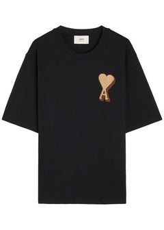AMI Paris  Logo-appliquéd cotton black T-shirt