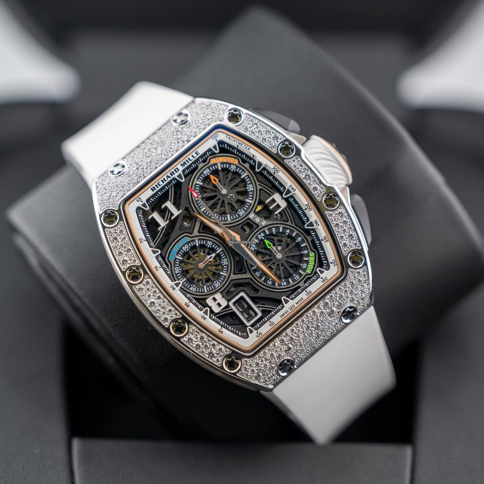 Richard Mille Automatic Winding Lifestyle Flyback Chronograph Rm72-01 White Gold with Diamond Setting