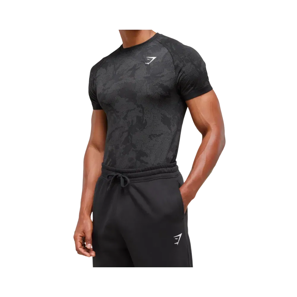 Gymshark Geo Seamless T-Shirt Slim Fit Black/Charcoal Grey