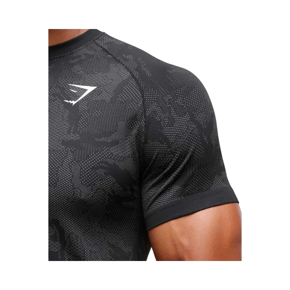 Gymshark Geo Seamless T-Shirt Slim Fit Black/Charcoal Grey