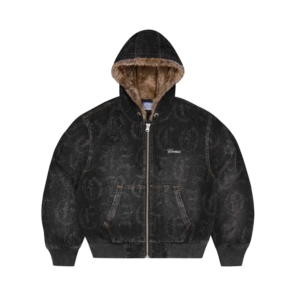 Corteiz Old English Denim Work Jacket Black Wash