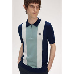 Vertical Stripe Zipped Short-Sleeve Polo Shirt