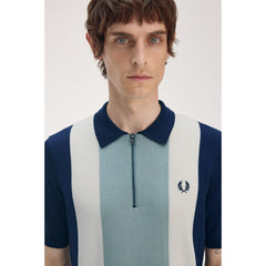 Vertical Stripe Zipped Short-Sleeve Polo Shirt