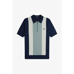 Vertical Stripe Zipped Short-Sleeve Polo Shirt