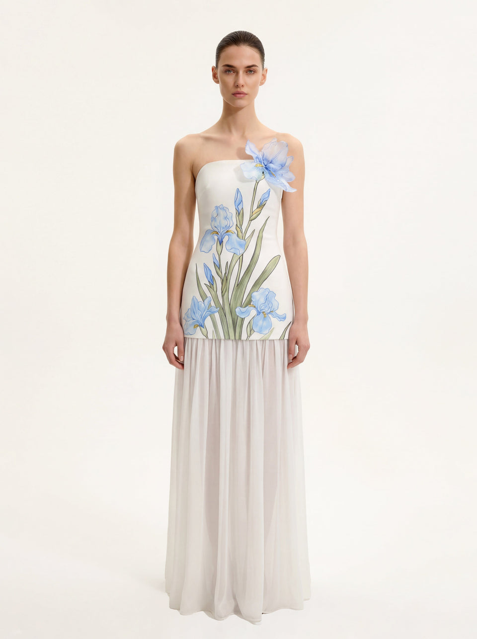 Floral One Shoulder Maxi Dress - Black