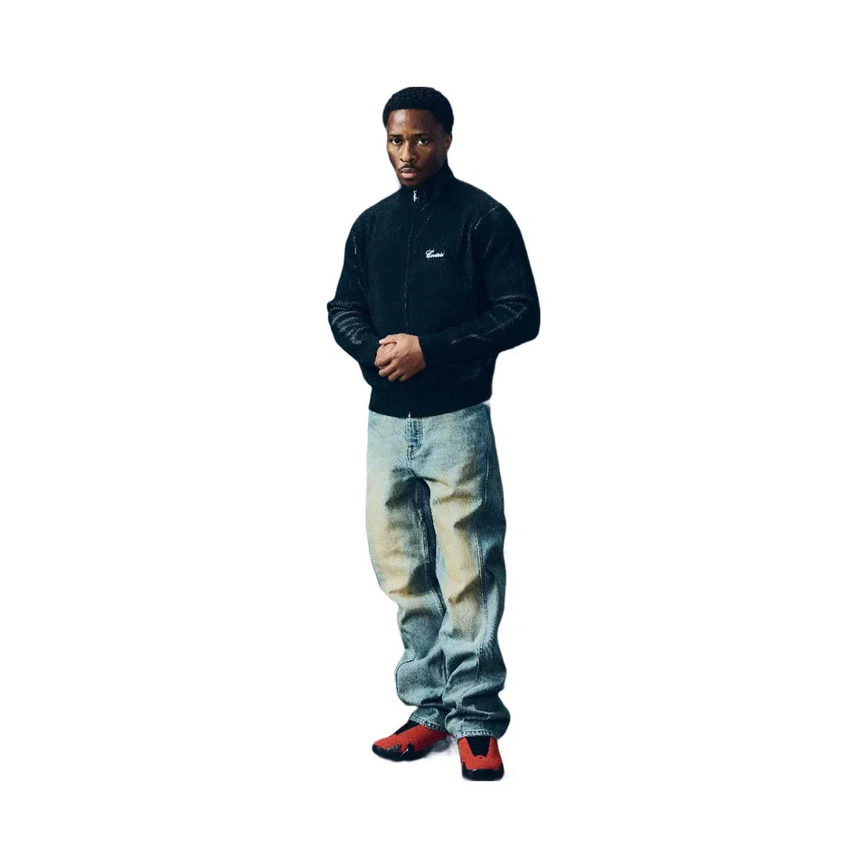 Corteiz 2 Tone Ribbed Knit Zip Up Black