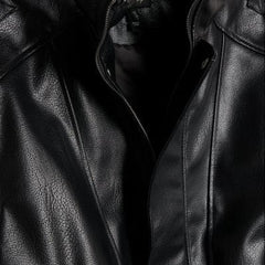 Black Faux Leather Funnel Neck Biker Jacket