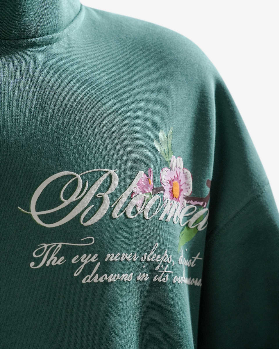Bloomed Hoodie - Teal Oversized Printed Zipper Hoodie