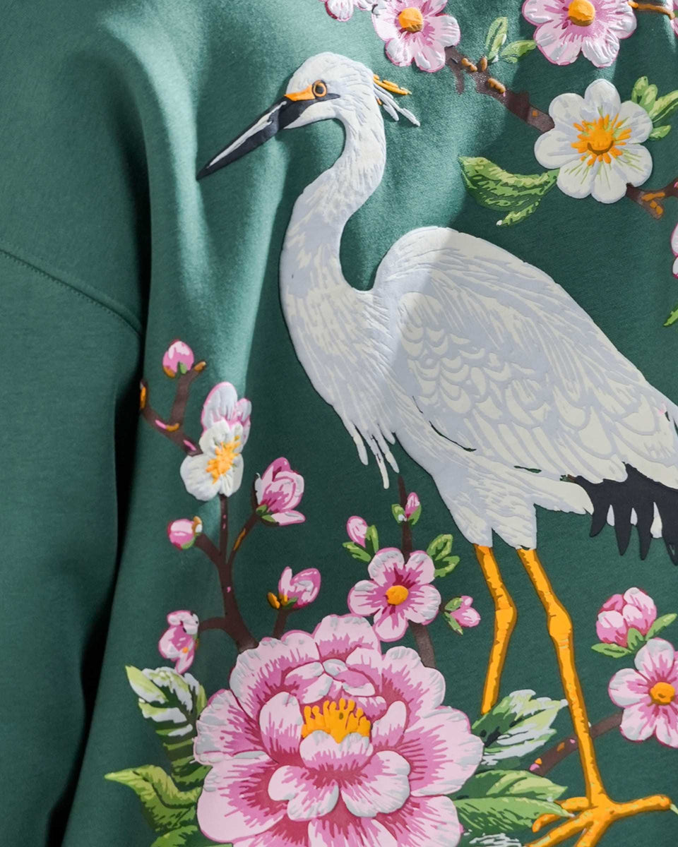 Bloomed Hoodie - Teal Oversized Printed Zipper Hoodie