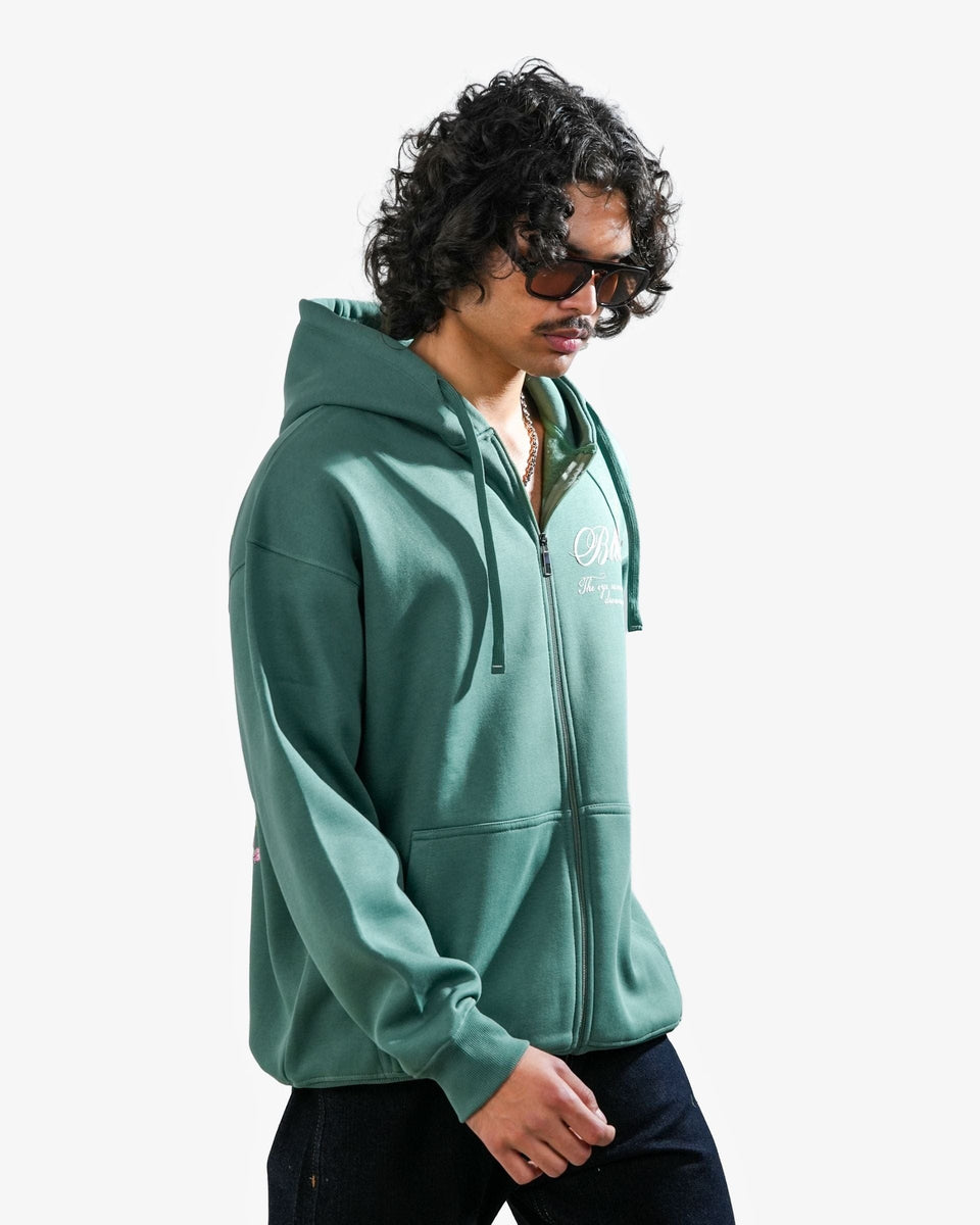 Bloomed Hoodie - Teal Oversized Printed Zipper Hoodie