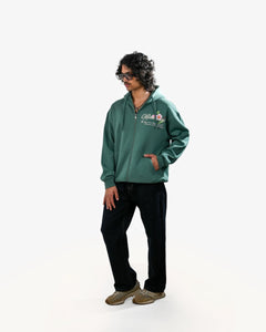 Bloomed Hoodie - Teal Oversized Printed Zipper Hoodie
