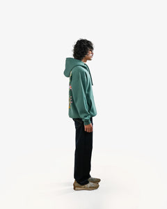 Bloomed Hoodie - Teal Oversized Printed Zipper Hoodie