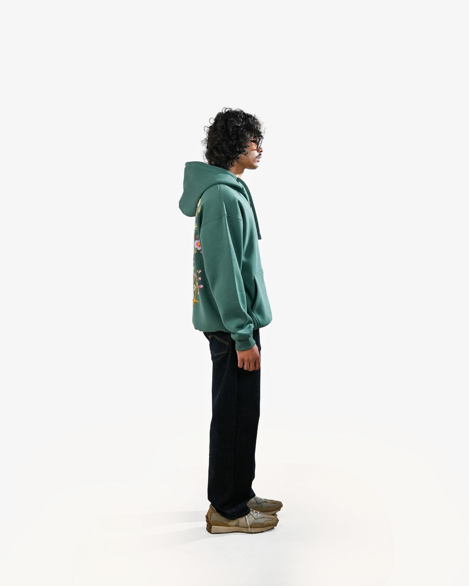 Bloomed Hoodie - Teal Oversized Printed Zipper Hoodie