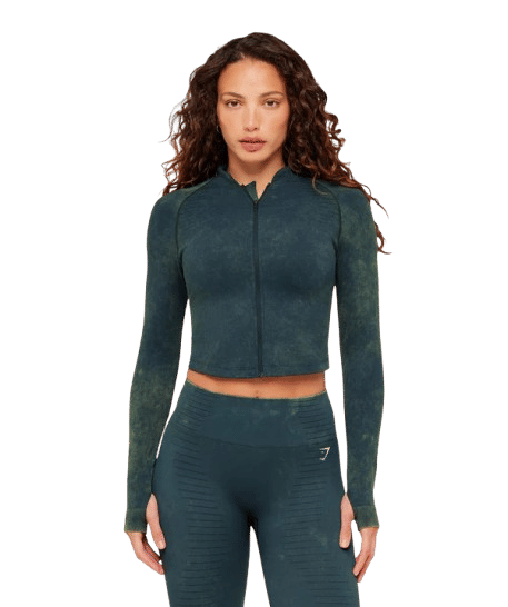 Women's Gymshark Steel Seamless Zip Up Top Deep Petrol Blue