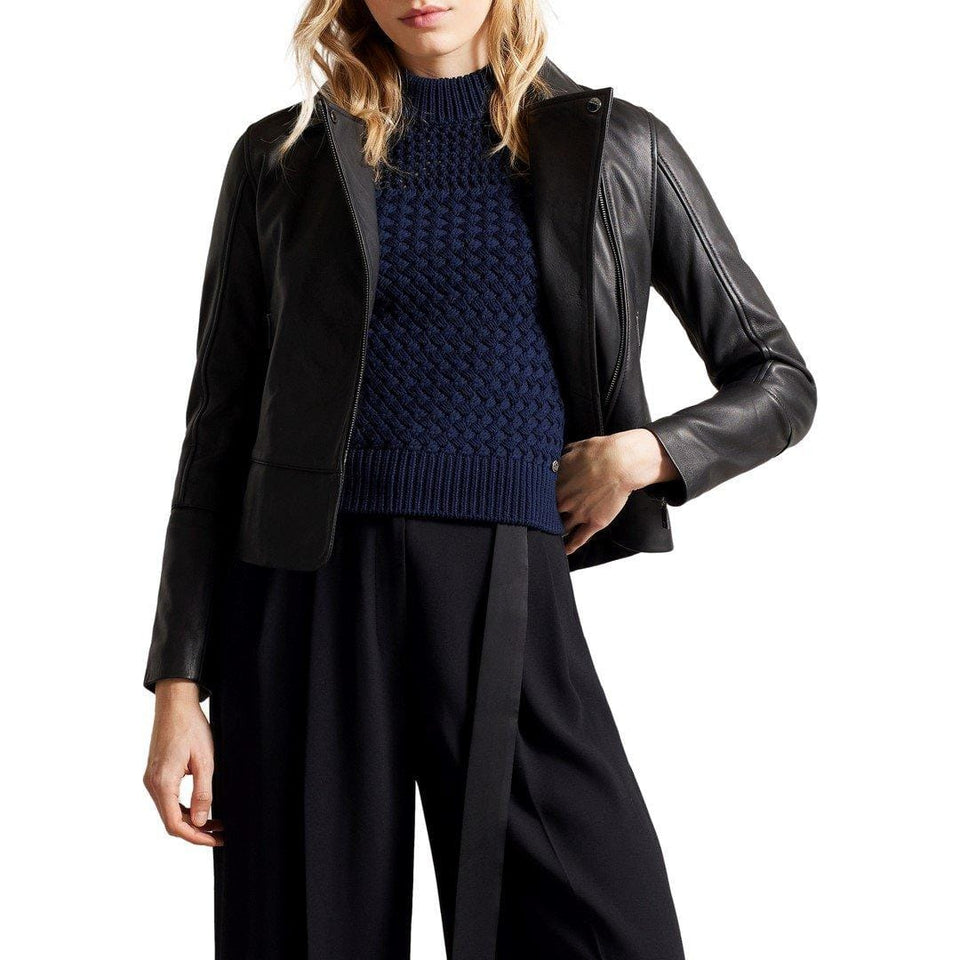 Lizia Leather Structured Fit Biker Jacket