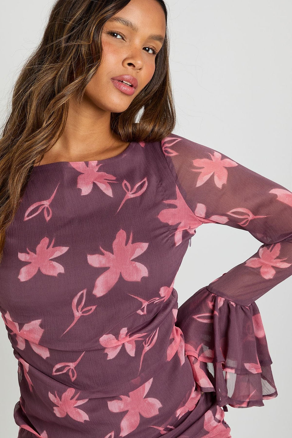 Floral Chiffon Ruffle Mini Dress