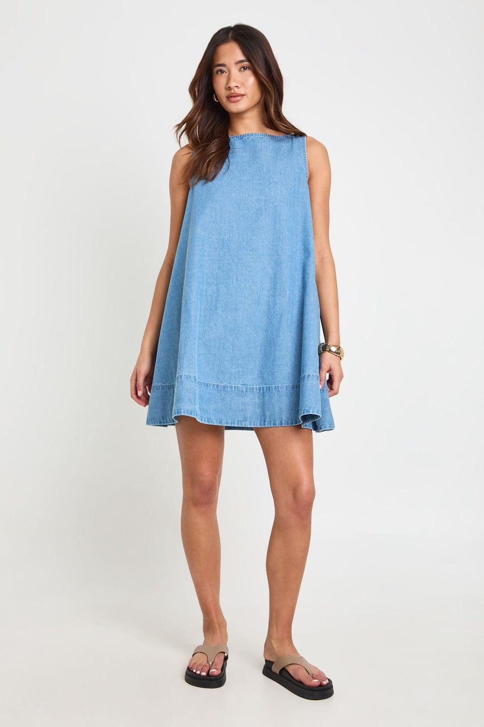 Chambray  Racer Swing Dress