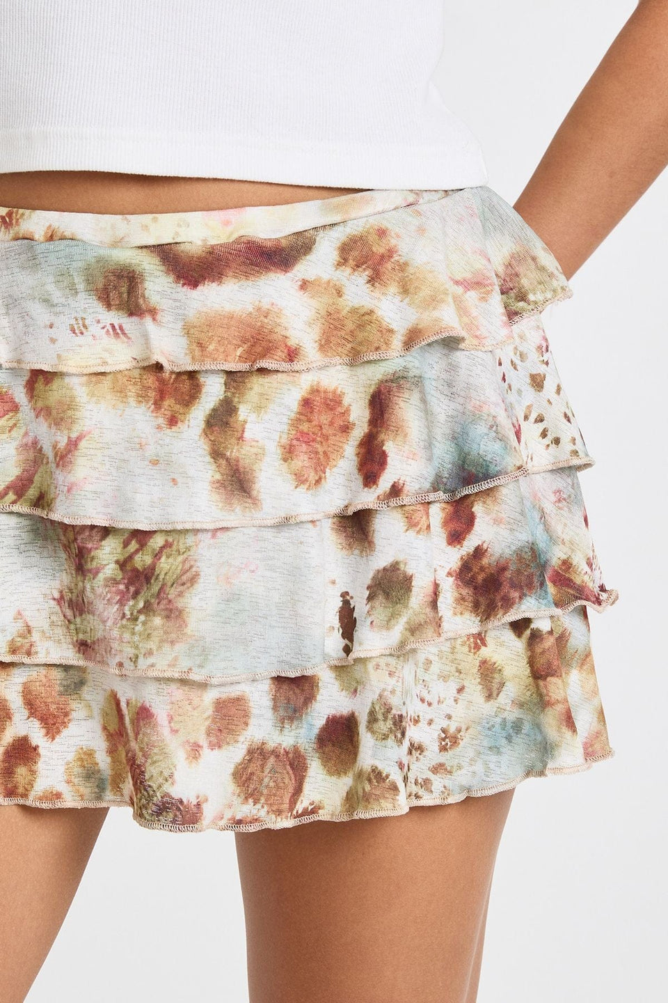 Floral Printed Tierred Ruffle Skirt With Built In Short