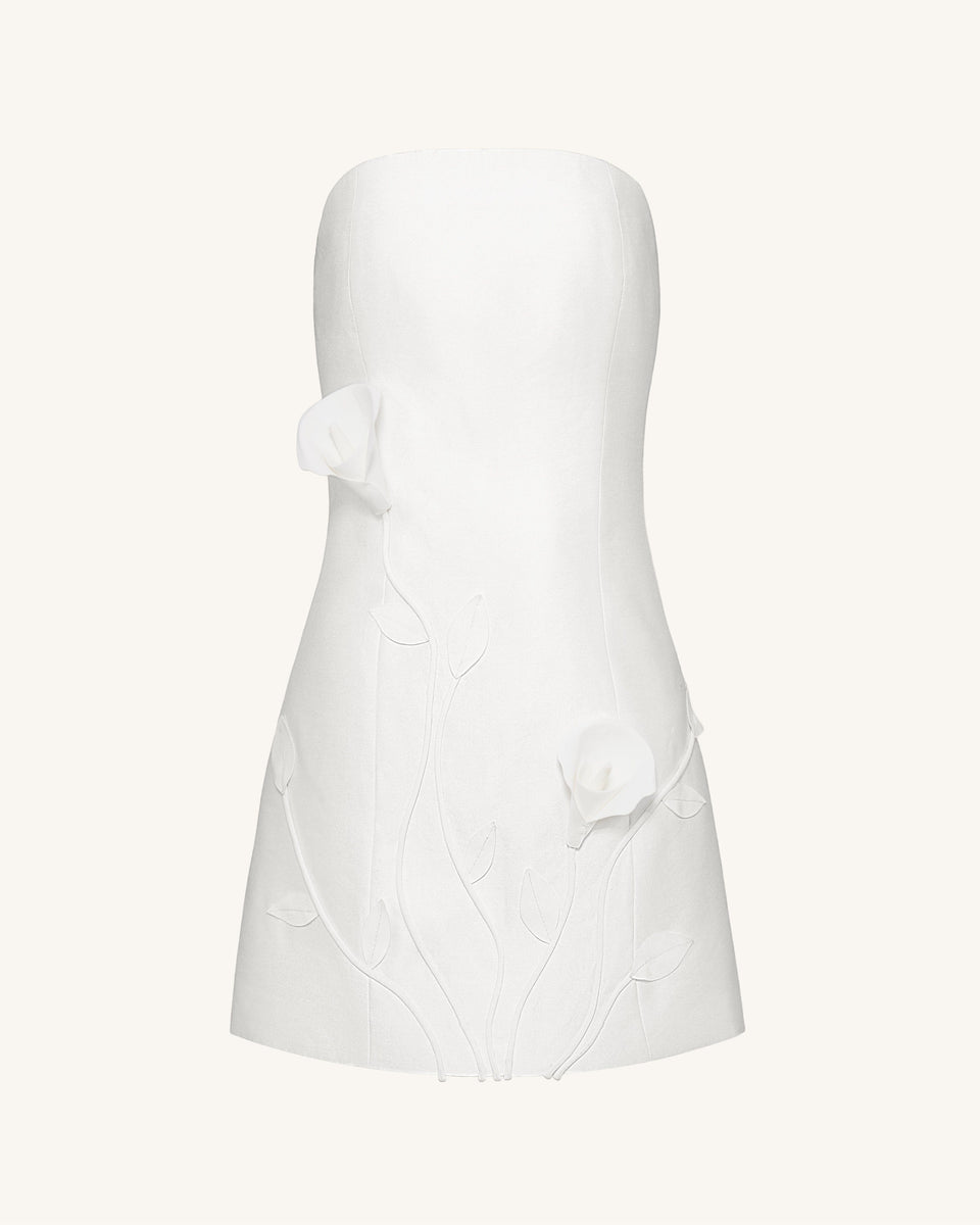 3D Vine Floral Strapless Mini Dress - Olive Green