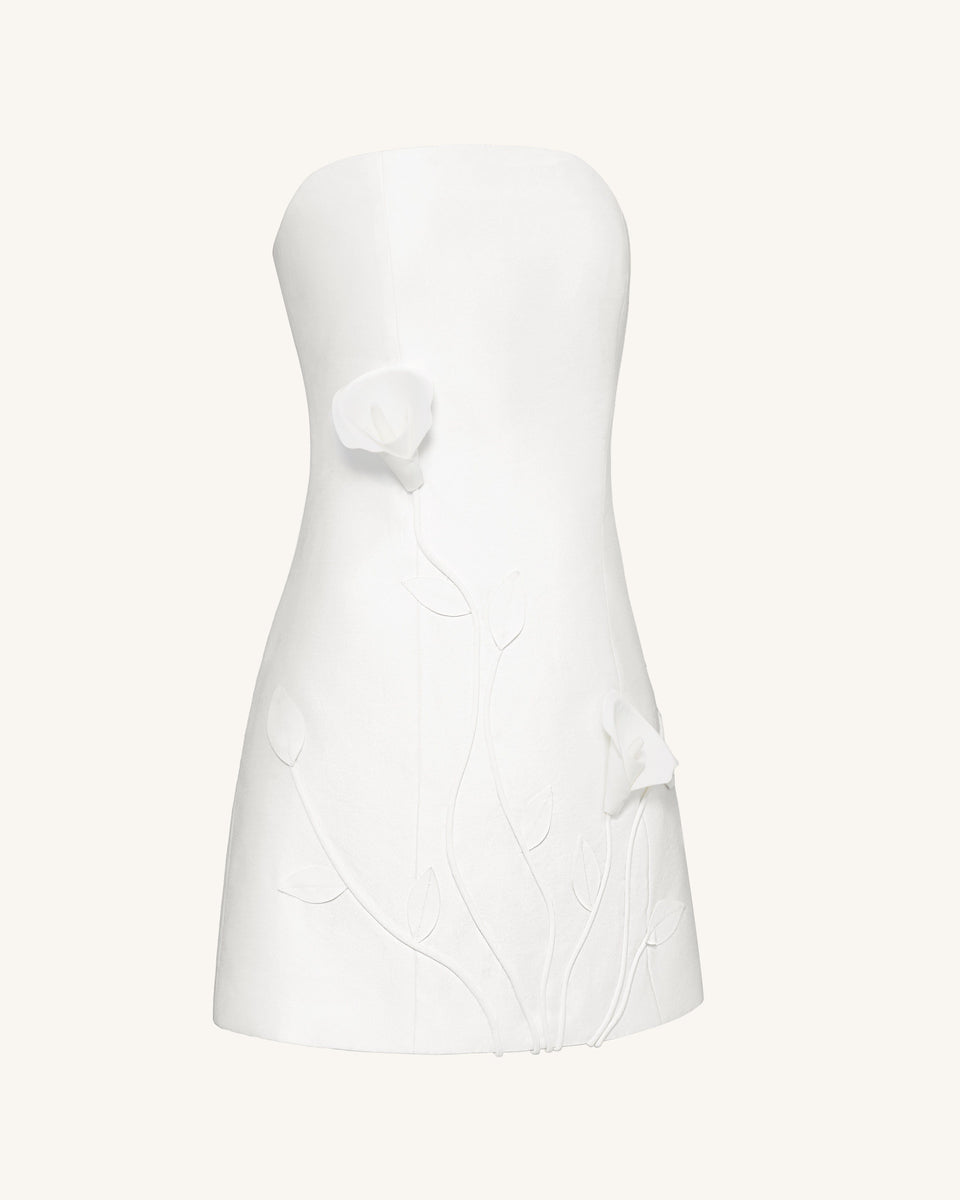 3D Vine Floral Strapless Mini Dress - Olive Green