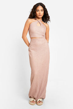 Petite Textured Halter Keyhole Crop Top