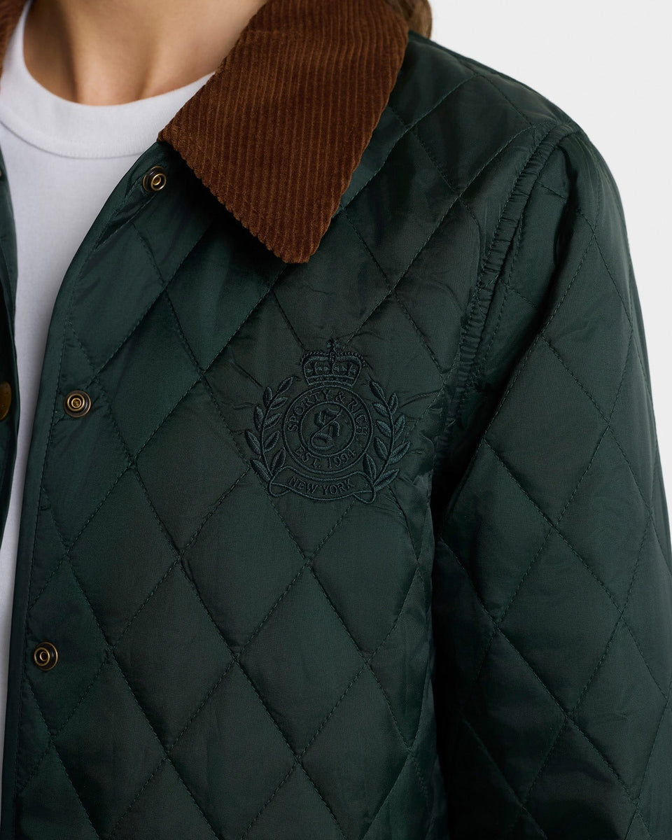 NY Crest Nylon Quilted Jacket - Forest/Tan