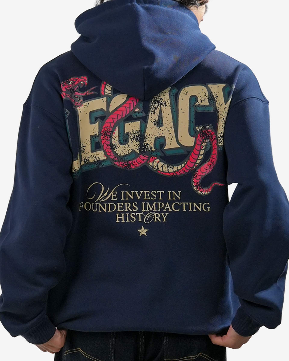Legacy V2 - Navy Blue Oversized Printed Hoodie