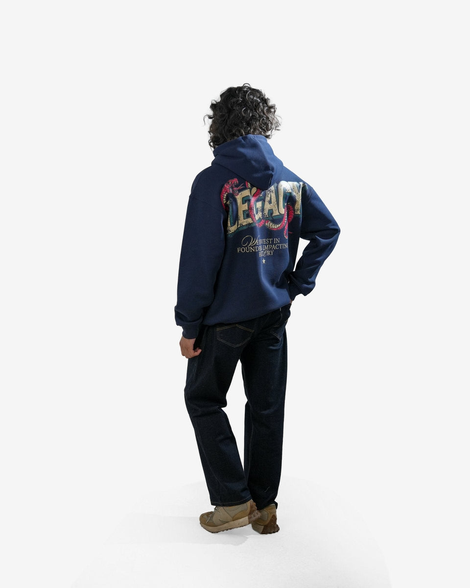 Legacy V2 - Navy Blue Oversized Printed Hoodie