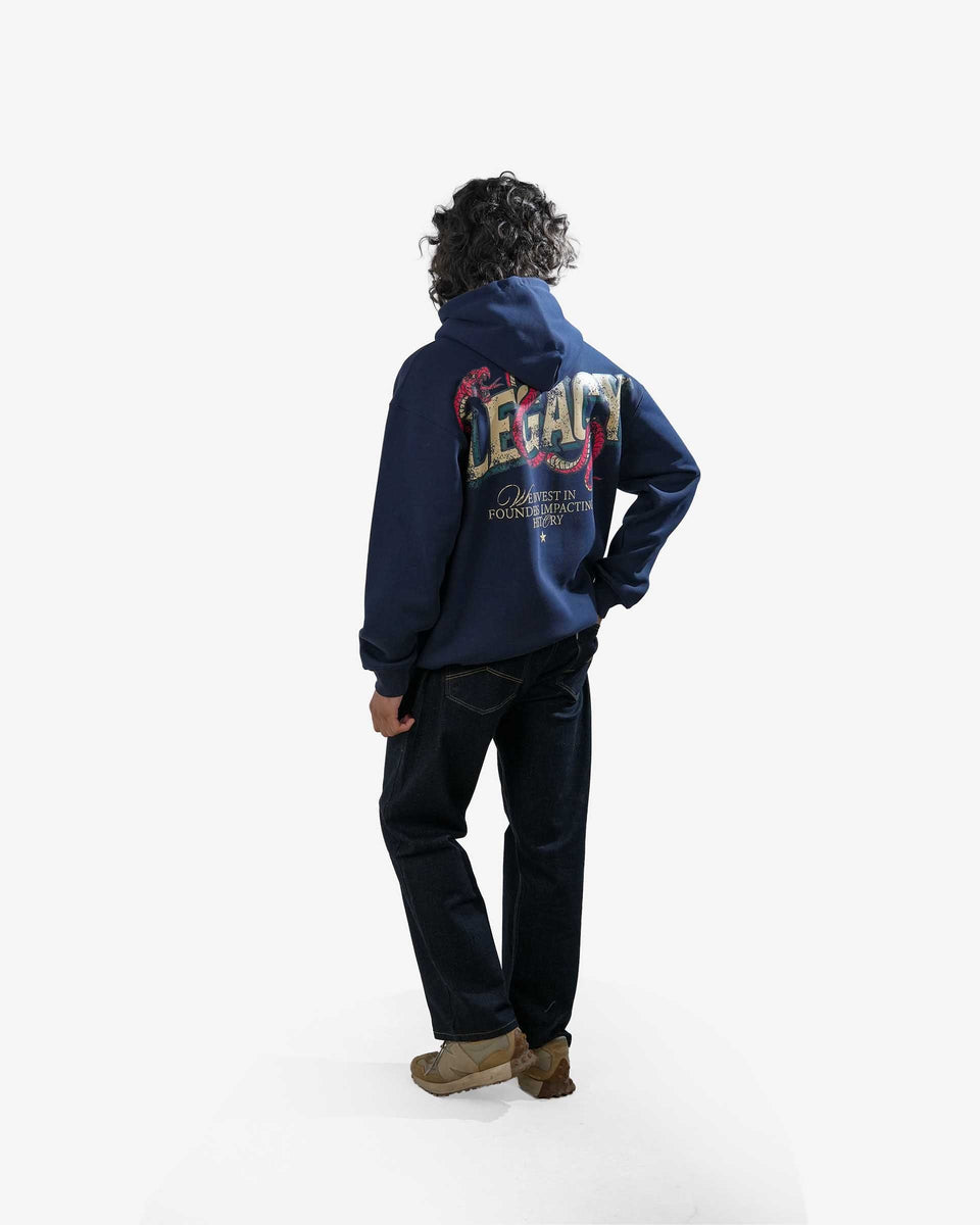 Legacy V2 - Navy Blue Oversized Printed Hoodie