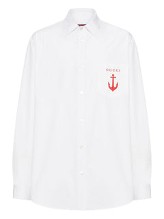Gucci Anchor-Embroidered Cotton Shirt