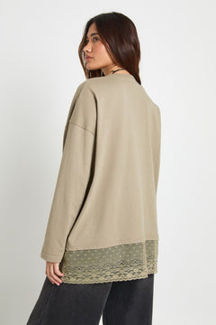 Long Sleeve T-shirt with Lace Hem Trim