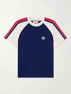 Gucci Webbing Trim Logo Appliqué Cotton Jersey T-Shirt – Luxury Designer Crewneck Tee