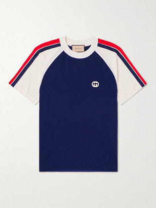 Gucci Webbing Trim Logo Appliqué Cotton Jersey T-Shirt – Luxury Designer Crewneck Tee