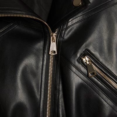 Black Faux Leather Waisted Biker Jacket