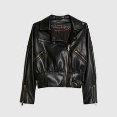 Black Faux Leather Waisted Biker Jacket