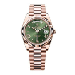 Rolex | Day-Date | 128235 | Rose gold | 36 mm | Rose gold | Green | Automatic