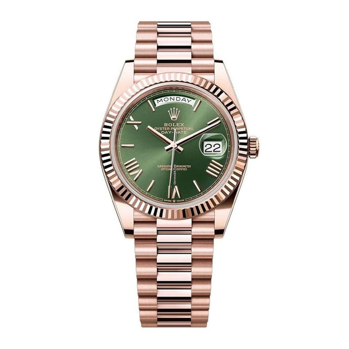 Rolex | Day-Date | 128235 | Rose gold | 36 mm | Rose gold | Green | Automatic