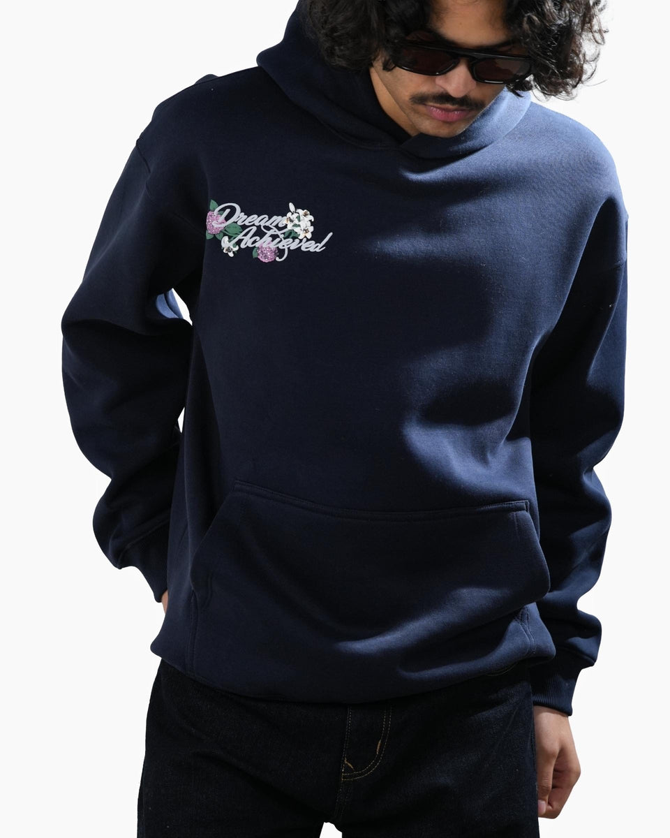 Dream Achieved - Navy Blue Oversized Printed Hoodie