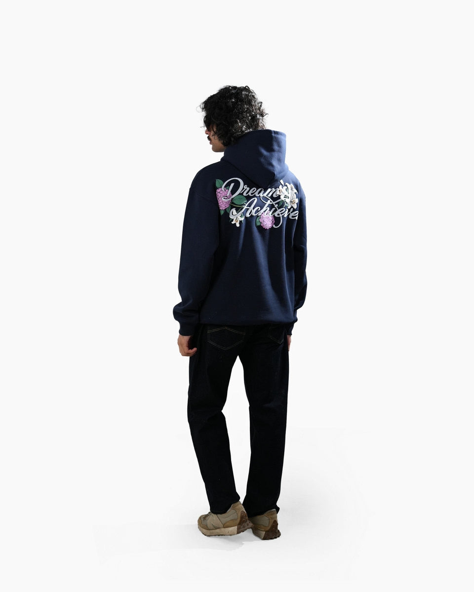 Dream Achieved - Navy Blue Oversized Printed Hoodie