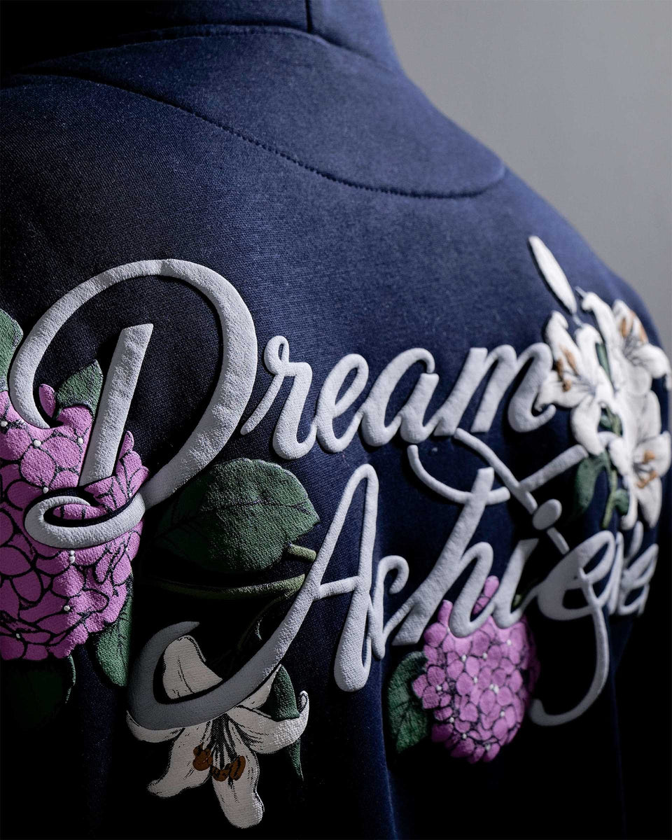 Dream Achieved - Navy Blue Oversized Printed Hoodie