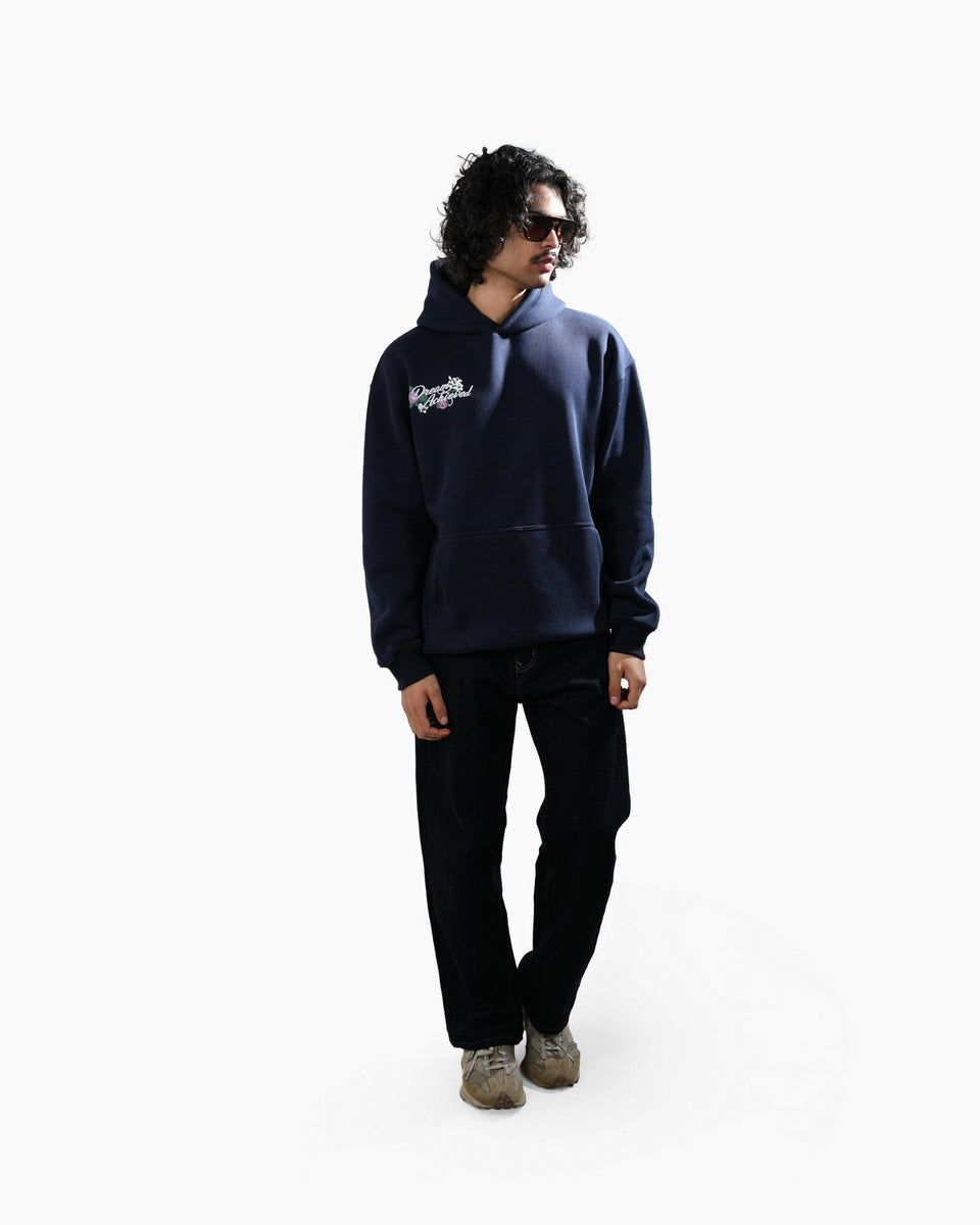 Dream Achieved - Navy Blue Oversized Printed Hoodie