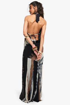 Chiffon Abstract Halter neck Cowl Maxi Dress