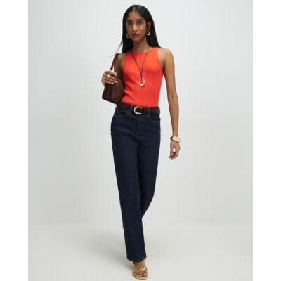 Red Ribbed Knitted Vest Top